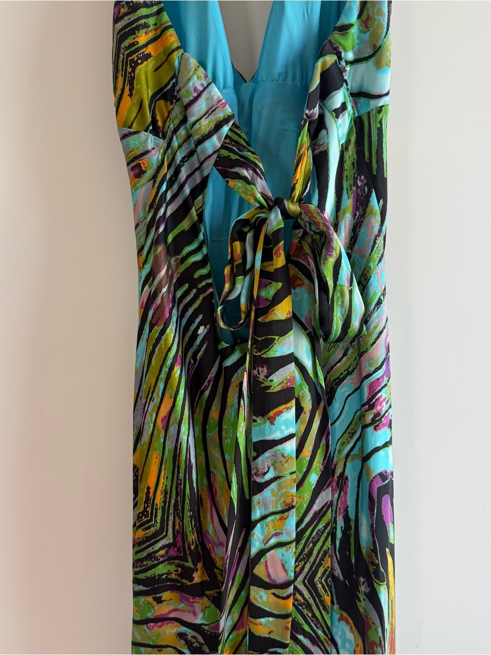 Vintage 100% silk Multicolor Halter open back Maxi Dress - Picture 4 of 9